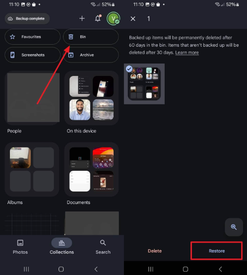 restore deleted images from google photos